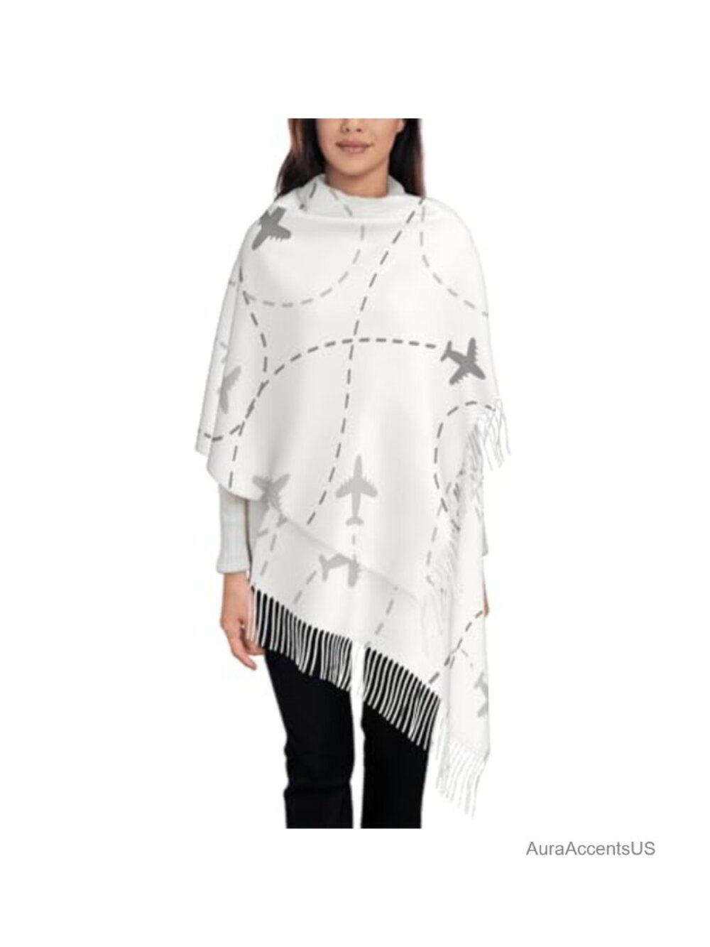 Oversize Faux Cashmere Scarf with Tassels, 77.6x28.3in, Winter Shawl Wrap